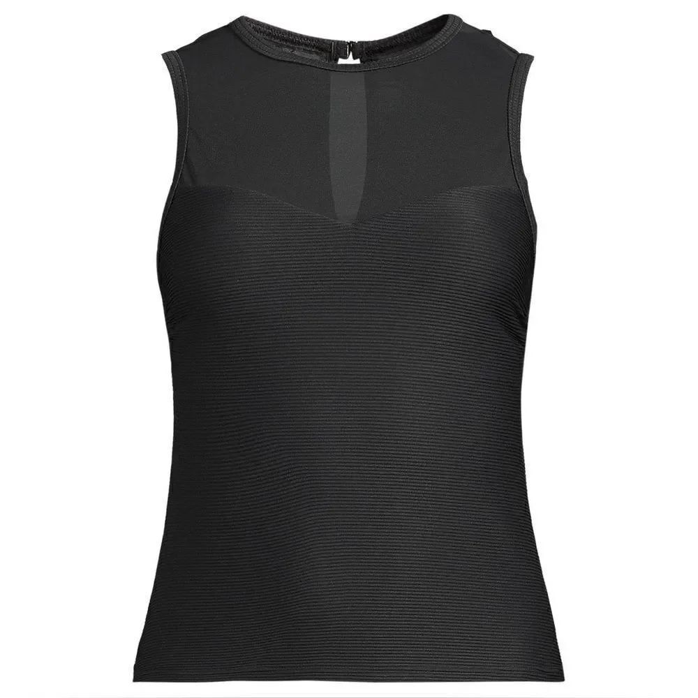 Land's End Tankini Top Mesh Ribbed High Neck back closure Ottoman Black size Var